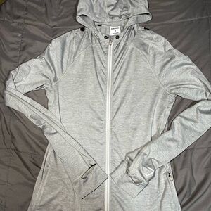 Gymshark Women’s Medium Zip Up Athletic Hoodie Thumb Holes Gray